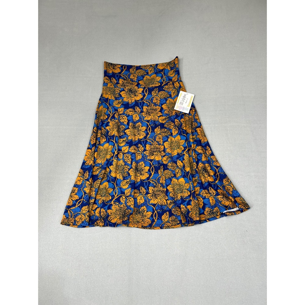 LuLaRoe Azure Skirt Blue Orange Floral Small A-Line Knee Length Stretch Casual